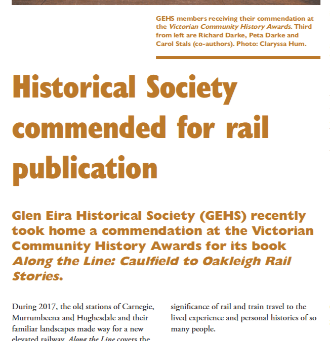 Historical Society commended for rail publication